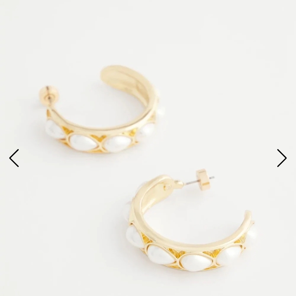 Chico's No Droop Gold Hoop Earrings with Pearl Accents